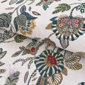 Dekorationstyg jacquard Bosphore blanc emeraude