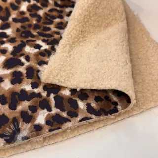 Kappmaterial TEDDY SUEDE Panther LEO cognac