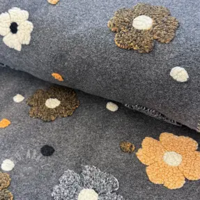 Kappmaterial LUXE with 3D Flowers grey