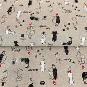 Dekorationstyg Linenlook Cats life