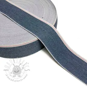 Slätt resårband 4 cm JEANS WHITE STRIPE blue
