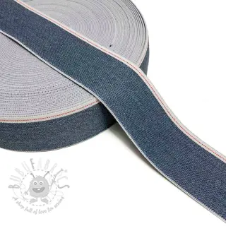 Slätt resårband 4 cm JEANS WHITE STRIPE blue