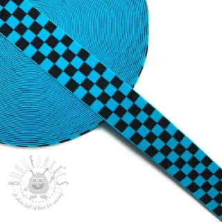 Slätt resårband 4 cm Chequered jacquard aqua