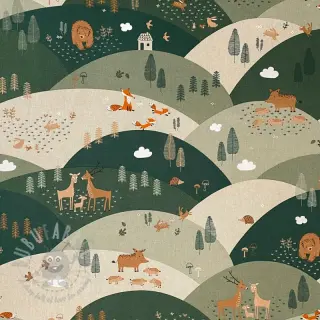 Dekorationstyg Linenlook Mountain forest animals