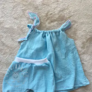 Dubbelgasväv/muslin blue ORGANIC