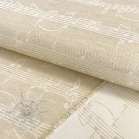 Dekorationstyg jacquard Music notes lyrics metallic