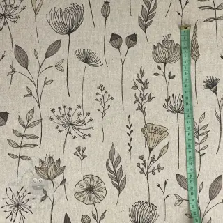 Dekorationstyg Linenlook Handdrawn flowers