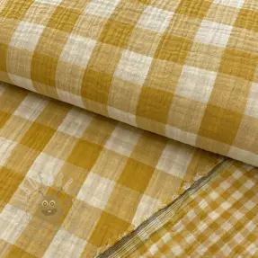 Dubbelgasväv/muslin Double sided CHECKS MINI ochre