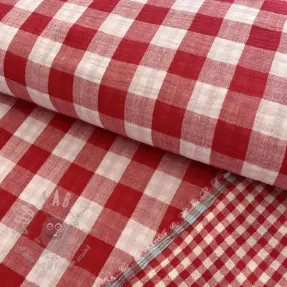 Dubbelgasväv/muslin Double sided CHECKS MINI red
