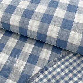 Dubbelgasväv/muslin Double sided CHECKS MINI indigo