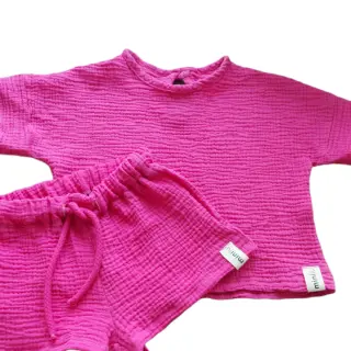 Dubbelgasväv/muslin fuchsia