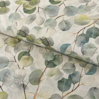Dekorationstyg Linenlook Eucalyptus boho leaf digital print