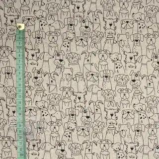 Dekorationstyg Linenlook Dog cartoon line