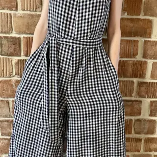 Dubbelgasväv/muslin Double sided CHECKS MINI navy