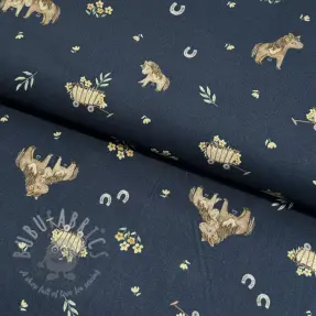 Bomullstyg Ponny navy digital print