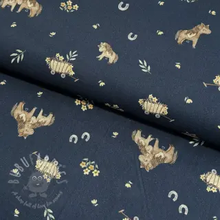 Bomullstyg Ponny navy digital print
