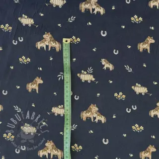 Bomullstyg Ponny navy digital print