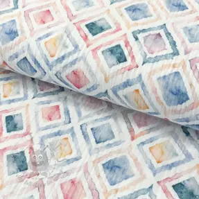 Dubbelgasväv/muslin Geo watercolour blue digital print