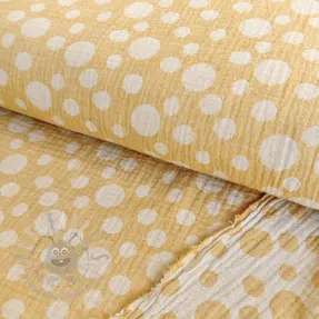 Dubbelgasväv/muslin JACQUARD Dots dark yellow