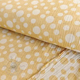 Dubbelgasväv/muslin JACQUARD Dots dark yellow