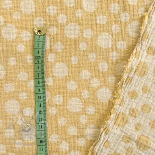 Dubbelgasväv/muslin JACQUARD Dots dark yellow