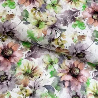 Lin med bomull Peony roses RAMIE green digital print