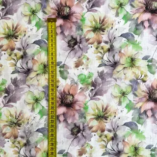 Lin med bomull Peony roses RAMIE green digital print