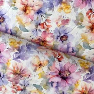 Lin med bomull Peony roses RAMIE light pink digital print