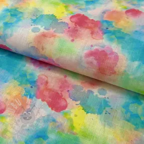 Lin med bomull Abstract flowers RAMIE blue digital print
