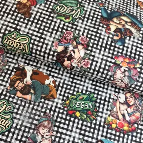Dekorationstyg Vegan black check digital print