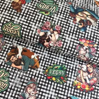 Dekorationstyg Vegan black check digital print