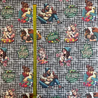 Dekoračná látka Vegan black check digital print