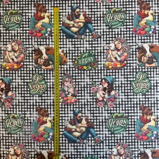 Dekorationstyg Vegan black check digital print