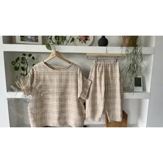Dubbelgasväv/muslin Double sided CHECKS MINI beige