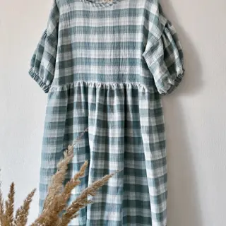 Dubbelgasväv/muslin Double sided CHECKS MINI green