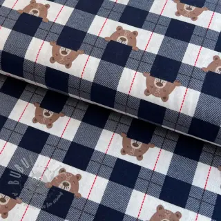 Bomullstyg FLANNEL Bear check navy