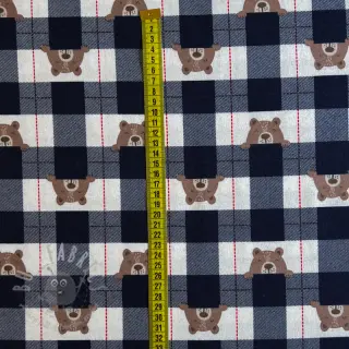 Bomullstyg FLANNEL Bear check navy