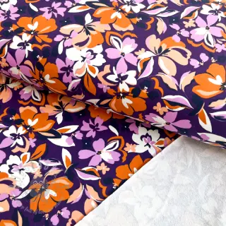 Sweatshirttyg Bright flowers design purple ochre