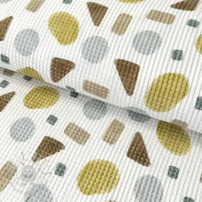 Bomull med vaffelbindning Shapes yellow digital print