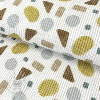 Bomull med vaffelbindning Shapes yellow digital print