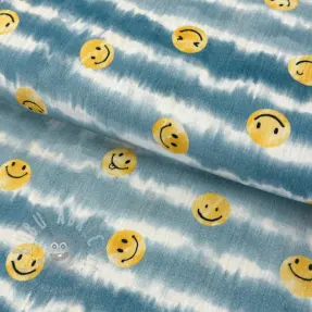 Dubbelgasväv/muslin Happy faces jeans digital print