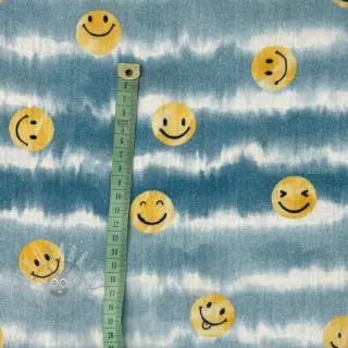 Dubbelgasväv/muslin Happy faces jeans digital print