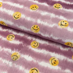 Dubbelgasväv/muslin Happy faces blush digital print