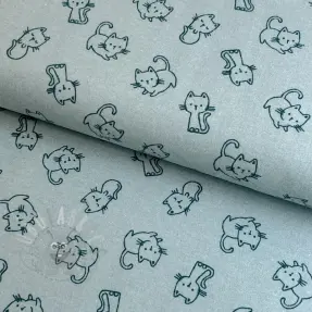 Bomullstyg FLANNEL Cats mint