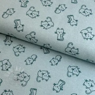 Bomullstyg FLANNEL Cats mint