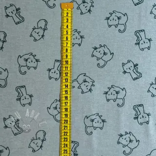 Bomullstyg FLANNEL Cats mint