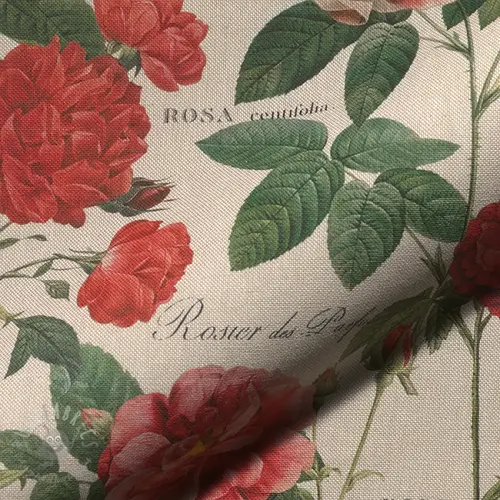 Dekorationstyg Linenlook premium Vintage Rose Garden digital print