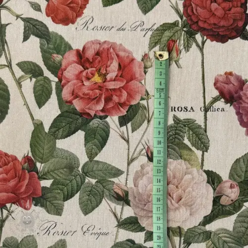 Dekorationstyg Linenlook premium Vintage Rose Garden digital print