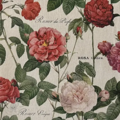 Dekorationstyg Linenlook premium Vintage Rose Garden digital print