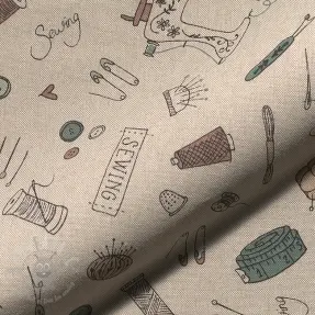 Dekorationstyg Linenlook Sewing Doodle Craft